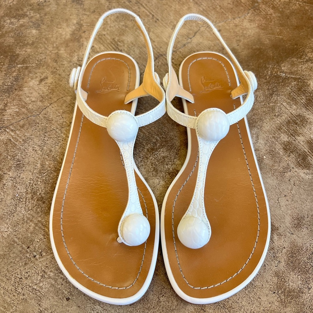 Christian Louboutin Planet Ball White Leather Sandals Size 37